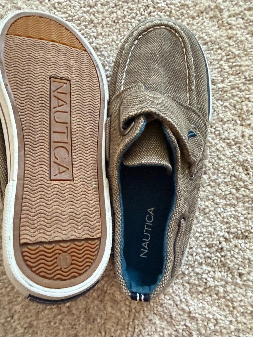 Nautica Kids Tan Canvas Moccasin Boat Shoes